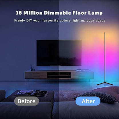 Tyute LED Corner Floor Lamp, 68+ Scenes, 16 Million Colors Corner Light with App & Remote Control, 65” Smart RGB Ambient Lighting with Music Sync, Mood Lighting for Bedroom, Living Room, Gaming Room