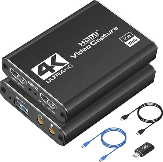 4K HDMI Capture Card USB 3.0 – 1080P 60FPS Gaming & Streaming Video Capture Card with HDMI Loop-Out, Plug & Play, Low-Latency Recording for PS5/PS4/Xbox/Switch/OBS/PC/Mac
