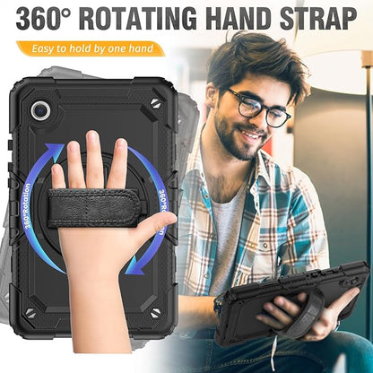 HXCASEAC Case for Samsung Galaxy Tab A9 8.7 Inch, Protective with Screen Protector/Hand Strap/Pen Holder, Sturdy Shockproof for Samsung A9 Tablet Case SM-X110 SM-X115 SM-X117 - Black