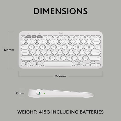 Logitech Pebble Keys 2 K380s, Multi-Device Bluetooth Wireless Keyboard with Customizable Shortcuts, Slim and Portable, Easy-Switch for Windows, macOS, iPadOS, Android, Chrome OS - Tonal White
