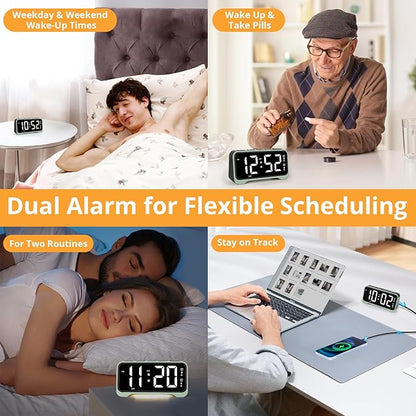 Loud Alarm Clock for Heavy Sleepers Adults/Kids, Dual Vibrating Alarm Clock Bed Shaker for Hearing Impaired/Deaf, 7.5’’ Large Display with Dimmer, Weekday/Weekend Mode, Nightlight, USB Port, Snooze