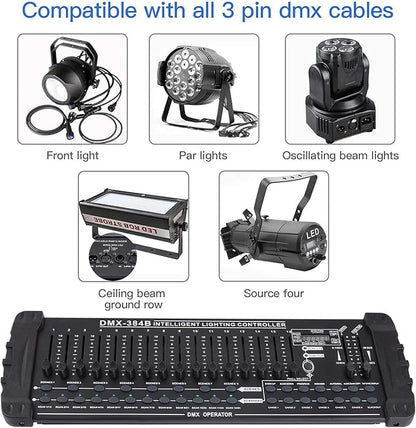 DMX512 DJ Controller 384CH DMX Cotroller Use for Program Editing of Bar Club Live Lights Show Support 30 Banks 8 Scenes 24 Fixtures Stage Lighting Console