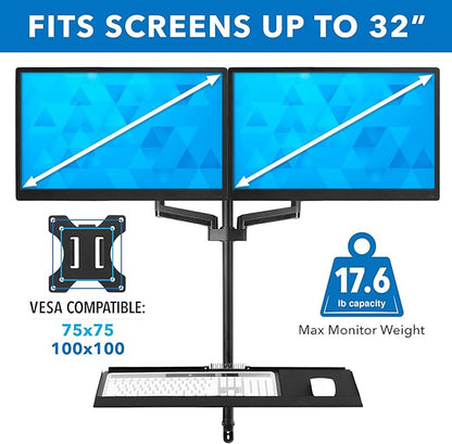 Mount-It! Wall Mount Workstation with Dual Monitor Mount, Keyboard Tray and CPU Holder, Height Adjustable Full Motion Arms, Fits Two 32 Inch Computer Screens
