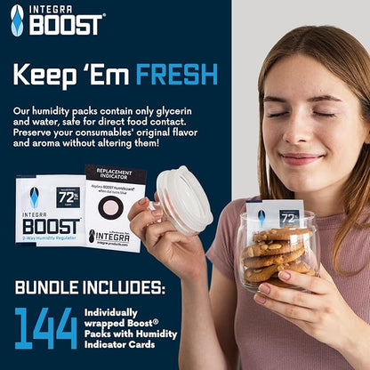 Integra Boost 2-Way Humidity Control Pack - Preserve Flavor & Control Humidity at 72% RH - Moisture Absorber for Herbs, Spices & More - 8 Gram (Pack of 144 in Retail Display)