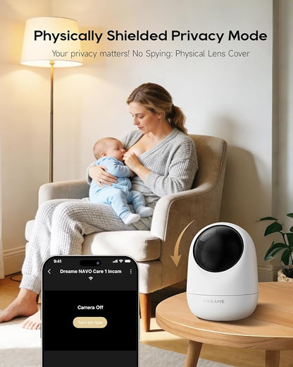DREAME 2.5K Pet Dog Camera, Indoor Security Camera, Dual-Band 5G/2.4G Wi-Fi, Auto-Tracking, 360° Pan-Tilt, Cloud & 256GB SD Storage, 2-Way Audio, Physical Privacy Mode, Work with Alexa & Google, White
