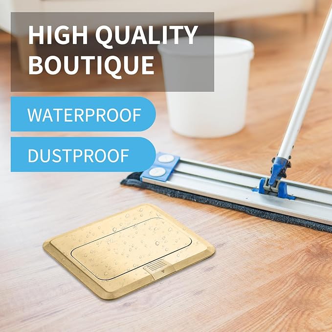 Vagueior Pop Up Floor Electrical Outlet Stainless Steel Box Kit, 20A TR Receptacle Outlet，Tamper-Resistant Receptacle Outlet, ETL Certified,Gold(2 Pack)