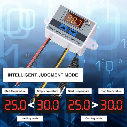 XH-W3001 Digital LED Temperature Controller Module Digital Thermostat Switch with Waterproof Probe Programmable Heating Cooling Electronic Thermostat Range from -50℃ to 110℃ (12V 10A 120W) (2 Pieces)