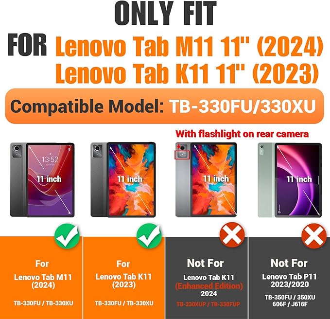 SEYMAC stock Tablet Case for Lenovo Tab M11 (TB-330FU/TB-330XU) 11 inch Drop-Proof Protection Cover with 360° Rotate Stand & Strap [Pen Holder] & Screen Protector/K11/Xiaoxin Pad 2024, Sky Blue+Black