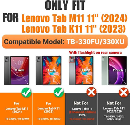 SEYMAC stock Tablet Case for Lenovo Tab M11 (TB-330FU/TB-330XU) 11 inch Drop-Proof Protection Cover with 360° Rotate Stand & Strap [Pen Holder] & Screen Protector/K11/Xiaoxin Pad 2024, Sky Blue+Black