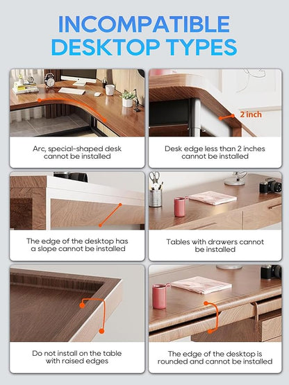 NODOCA No Drill Under Desk Cable Management Tray, 17'' Wire Management, Punch-Free Clamp on, Metal Cable Tray, Wire Organizer Under Desk, Under Desk Basket for Office and Home, Black