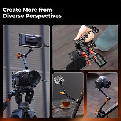 K&F CONCEPT 9.8" Magic Arm Clamp Kit with 1/4" & 3/8" Thread Screw 360° Ball Heads Articulating Magic Arm Camera Mount for Monitor, Flash, LED Light, Microphone, Camera Cage, Action Camera