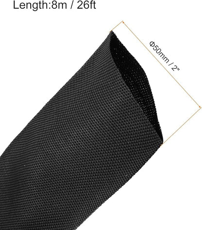 MECCANIXITY Braided Cable Sleeves Heat Shrinkable Fabric Sleeving, 2" 26ft Black 2:1 Ratio Heat Shrinkable Cord Protector for Harness Cable, Network Cable Protection, Cable Management