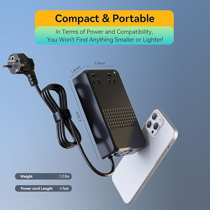 220V to 110V Voltage Converter, 600W AC Sockets Power Any American Appliances Overseas, 48W GaN USB Charger, Universal Power Plug Adapter Voltage Converter US to Europe International Travel