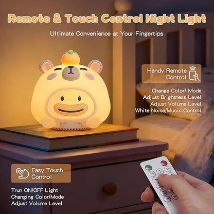 Baby Sound Machine, 20 Soothing Sounds White Nosie for Sleeping, Rechargeable Night Light with Speaker, 3 Brightness Levels Remote and Tap Control, Nursey Lamp for Baby, Kids Bed Room (Capybala)