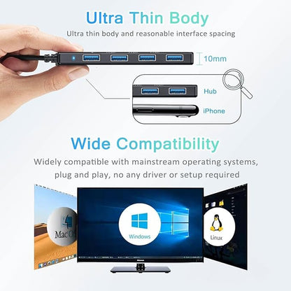 VIENON USB C Hub with 4 USB 3.0 Femal Ports, USB Extender for C Port Laptop, iMac Pro, MacBook, iPad Pro, Dell, Acer, HP, ASUS, Printer, Camera,Keyborad, Mouse etc-3ft
