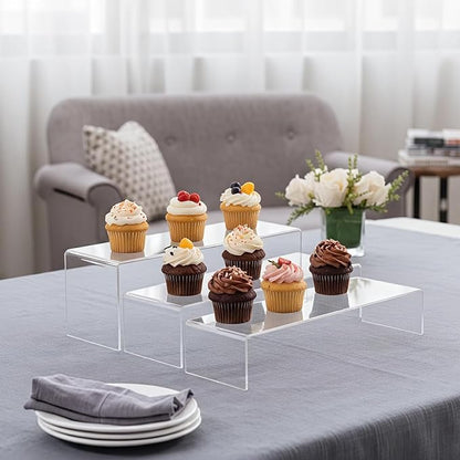 Chuangdi 2 Sets Acrylic Display Risers, Product Stand, Jewelry Display Riser Shelf Showcase Fixtures for Dessert Cupcake Candy Figure Treat Action Showcase (Clear,Extra Large Set)