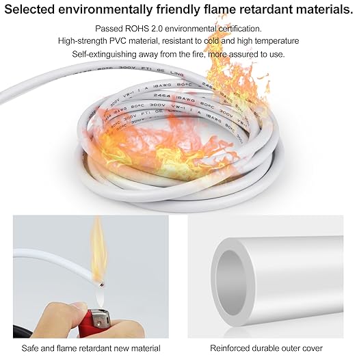 16 Gauge 3 Conductor Electrical Wire, 32.8FT Low Voltage 16/3 Tinned Copper Stranded 3 Wire Cable, 16 AWG White Flexible Extension Power Cord for Automotive, LED Lamp, Outdoor Landscape Lighting Etc