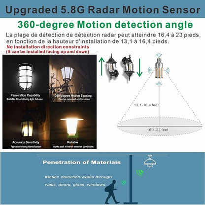 Radar Motion Sensor LED Light Bulbs, 32W Warm White 2700K 4000LM (300 Watt Equivalent) Auto Motion Detector Activated Dusk to Dawn Light for Stairway, Hallway, Porch, Garage, Driveway, Patio, 2 Pack