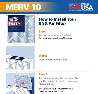 BNX TruFilter 20x20x1 MERV 10 (4-Pack) AC Furnace Air Filter - MADE IN USA - Pleated Air Conditioner HVAC AC Furnace Filters - Removes Odor, Mold, Bacteria, Smoke