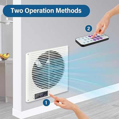 Feeligivin 20W 8” Room to Room Fan 10-Speed RC Two-Way Reversible Airflow Through Wall with Temperature and Timer Setting In-Wall Vent Fan
