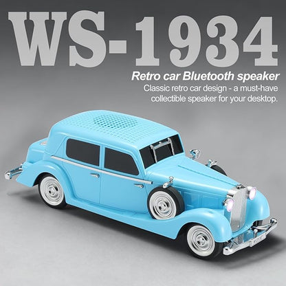 WSTER Vintage Car Bluetooth Speaker, Retro Classic Model with Powerful Sound, Built-in Mic, TWS Dual Pairing, Multi-Interface Output, Portable Wireless Outdoor Speaker for Parties & Beach (Blue)