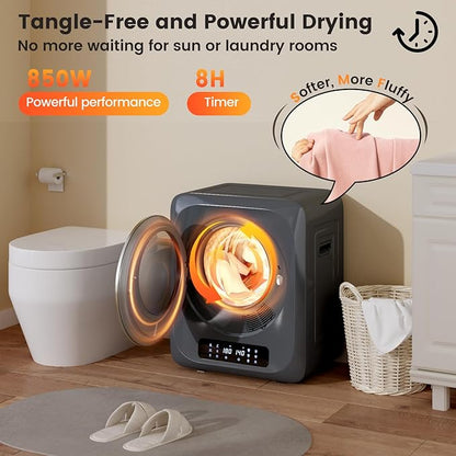 VCJ Portable Dryer for Laundry, 12lbs Clothes Dryer with 6 Drying Modes & 8H Timer, LED Display 850W Front Load Compact Electric Dryer for Apartment, RVs, Dorms