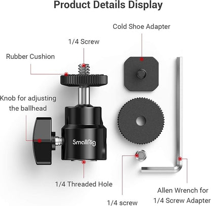 SmallRig 1/4" Camera Hot Shoe Mount, Ballhead Tripod with Additional 1/4" Screw, 2pcs Pack - 2059