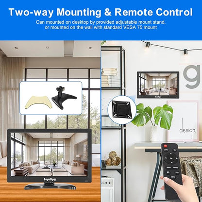 Suprlipy 13.3 inch FHD Small IPS Monitor LCD Display Screen 1920x1080 60Hz 16:9 with BNC VGA AV Input Built-in Lounspeakers for CCTV Security Camera DVR PC RasPi