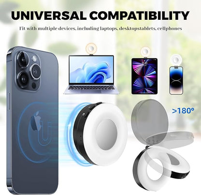 Selfie Light, Selfie Light for iPhone, Portable Phone Ring Light for Video Recording, Adjusted 4 Modes, Rechargeable Fill Light for Selfies, Photography, Makeup, Vlogs, TikTok, Video（Black）