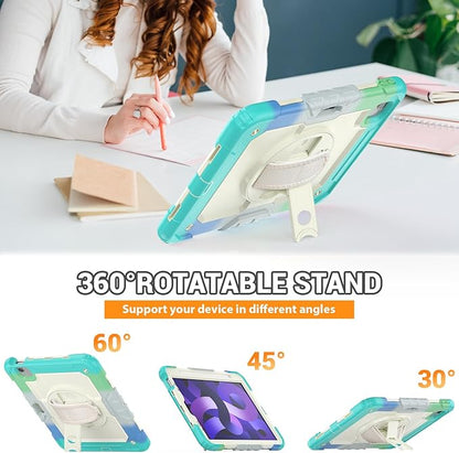 SEYMAC for iPad Air 5th/ 4th Generation Case 10.9", Full-Body Shockproof Protective Case with Screen Protector, Rotating Stand/Handle/Shoulder Strap/Pencil Holder for iPad Air 5/ Air 4, Colorful/Blue