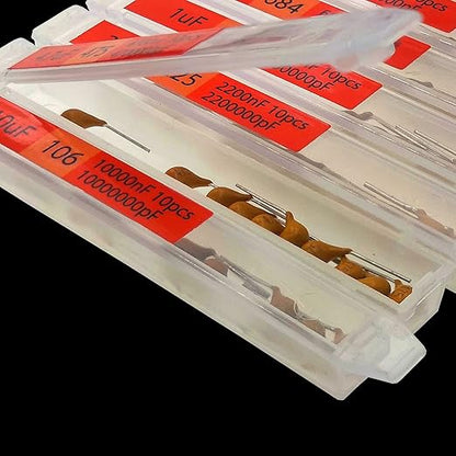 EEEEE 30 Value 300 pcs Multilayer Monolithic Ceramic Capacitor Assortment kit 10pf－10uF Individual Box Lid pf nf uf (300 pcs)