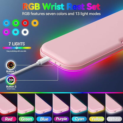 KONDOUND 2-in-1 Heated Wrist Rest Set, Ergonomic Memory Wrist Pad with RGB Lights and Non-Slip Base, Keyboard Mouse Wrist Rest for Computer Laptop Office Work and PC Gaming