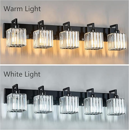 FDPBY Modern Bathroom Vanity Light 5-Lights Plating Black Vanity Light Crystal Wall Light Bathroom Light Fixtures