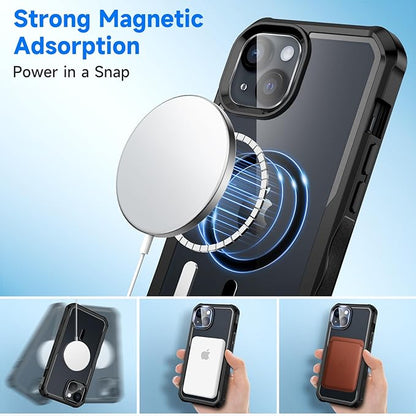 seacosmo for iPhone 14 Plus Case, Full Body Bumper with Built-in 9H Tempered Glass Privacy Screen Protector and Camera Lens Protector, Compatible with MagSafe, Shockproof Phone Cover, 6.7", Black