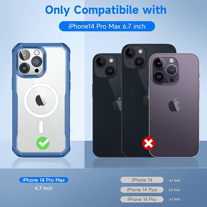seacosmo for iPhone 14 Pro Max Case, Full Body Bumper with Built-in 9H Tempered Glass Privacy Screen Protector and Camera Lens Protector, Compatible with MagSafe, Shockproof Phone Case, 6.7", Blue