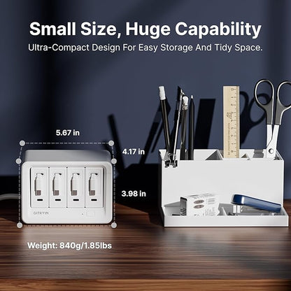 12-in-1 Desktop Charging Station with 4 Retractable Wall Chargers, 40W USB-C Power Strip with 4 AC, 4 USB C, 4 Type-C 31.5in Cables, Extension Cord with 1020J Surge Protection for Home Office