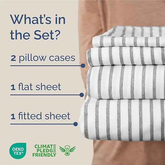 Full Size 4 Piece Sheet Set - Comfy Breathable & Cooling Bed Sheets Set - Hotel Luxury Bedding for Women, Men, Kids, Teens, Boys & Girls - Deep Pockets, Soft, Wrinkle Free - Oeko-Tex - Grey Stripes 2