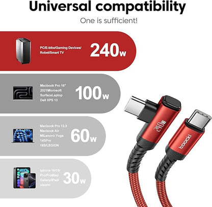 USB C Cable [2Pack, 6.6ft] 240W Fast Charging Type C Cord, Nylon Braided USB 2.0 Cable for iPhone 17 16 15 Pro Plus Pro Max Air, iPad Pro, Samsung Galaxy S24 S23, Switch, MacBook Pro, Pixel-Red