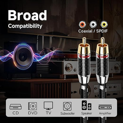 TODN Digital Coaxial Audio Cable 75-Ohm with OCC-Core 24K Gold-Plated RCA Connector for HiFi Audio Systems with Coaxial/Digital Out/SPDIF Interface (9.8ft/3m)