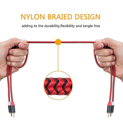 RCA Cable 25Ft,2Rca Male to 2-Rca Male Audio Stereo Subwoofer Cable [Hi-Fi Sound] Nylon-Braided Auxiliary Audio Cord for Home Theater, HDTV, Amplifiers, Hi-Fi Systems,Speakers and etc(25Ft/8M)