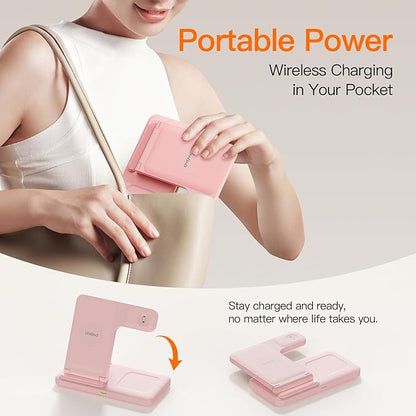 2025 3 in 1 Wireless Charger for iPhone 16 15 14 13 12 11 XR 8, Apple Charging Station for Apple Watch 10/9/Ultra/8/7/SE/6/5/4 & AirPods Series, Wireless Charging Station for Multiple Devices Apple
