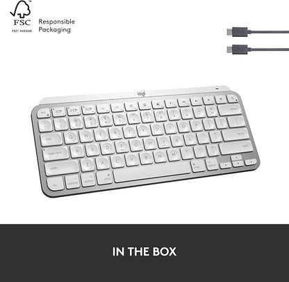 Logitech MX Keys Mini for Mac Minimalist Wireless Keyboard, Compact, Bluetooth, Backlit Keys, USB-C, Tactile Typing, Compatible with MacBook Pro,MacBook Air,iMac,iPad - Pale Grey