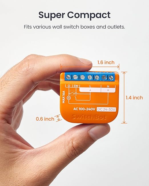 SwitchBot Matte Relay Switch 1PM, WiFi Switch Compatible with Alexa/Apple Home/Google Home, Power-Measuring Relay Switch Module with Integrated Bluetooth Repeater, Bluetooth & WiFi 2.4GHz, 16A
