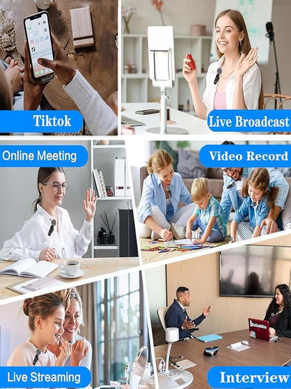 Wireless Lavalier Microphone for iPhone Android Plug-Play,2 Pack Mini Microphone Professional Noise Reduction Recording Clip Mic for Creator Vlog Creator (All iPhones & Androids (USB-C + Lightning))