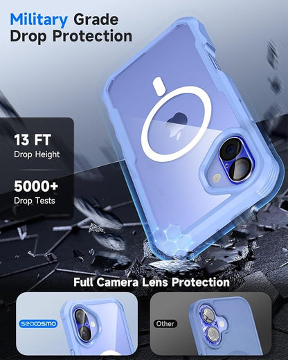 seacosmo for iPhone 16 Plus Case, Full Body Bumper with Built-in 9H Tempered Glass Privacy Screen Protector and Camera Lens Protector, Compatible with MagSafe, Shockproof Phone Cover, 6.7", Light Blue