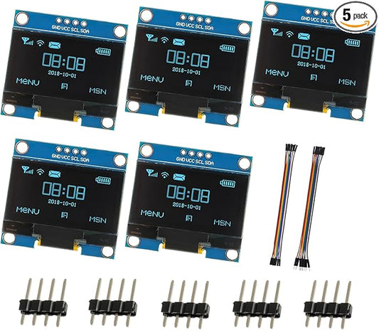 JAMHER 1.3 Inch I2C IIC OLED Display Module 128x64 Pixel Mini Self-Luminous Display Screen Board for Arduino Projects Raspberry Pi with Wire(5Pack Blue)