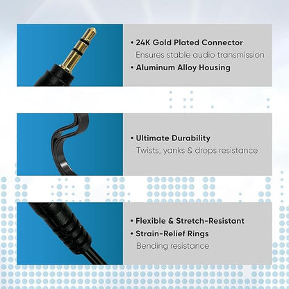 Tempting Table 3.5 mm Headphone Jack to Two 3.5 mm Speaker and Headphone AUX Audio Cable Splitter, Black