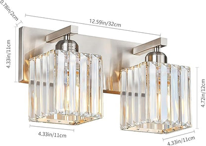 FDPBY Modern Vanity Light 2-Lights Brushed Nickel Vanity Light Crystal Bathroom Wall Light Bathroom Light Fixtures