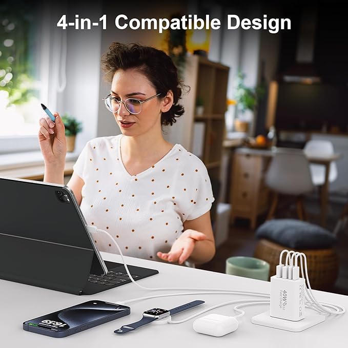 USB C Fast Wall Charger Block, 2Pack 40W USBC Charging Cubes, 4-Port PD+QC Power Adapter Multiport Brick Type C Box Plug for Phone 16/15/14/13/12/11/Pro Max/Plus, Pad Mini/Pro/S25/S24