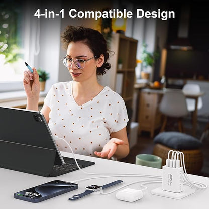 USB C Fast Wall Charger Block, 2Pack 40W USBC Charging Cubes, 4-Port PD+QC Power Adapter Multiport Brick Type C Box Plug for Phone 16/15/14/13/12/11/Pro Max/Plus, Pad Mini/Pro/S25/S24